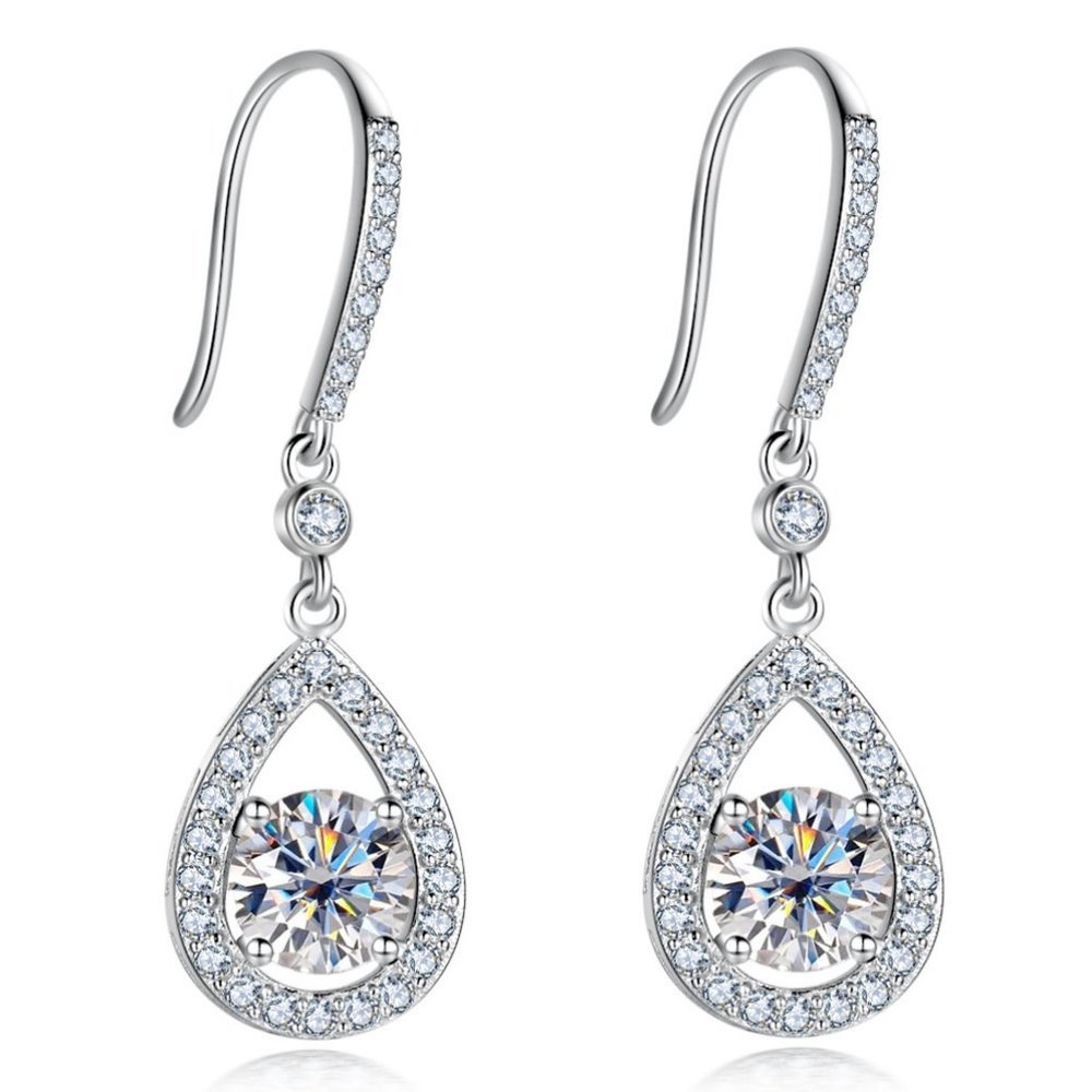 Certified 2ct. t.w. Diamond Moissanite Tear Drop Earrings NEW - Picture 1 of 10